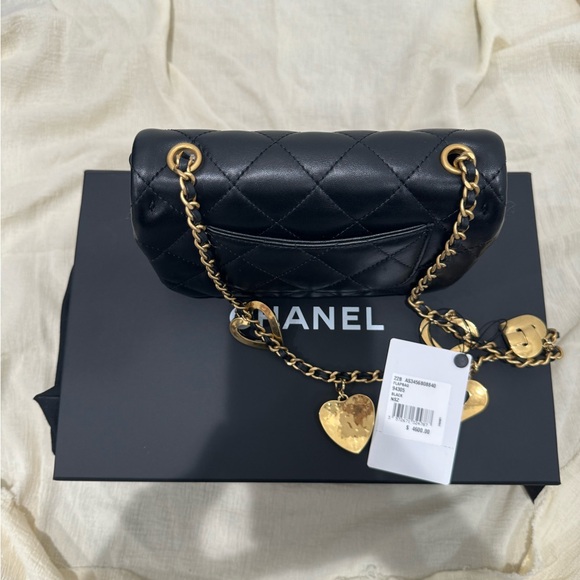 Chanel 22B Black Mini Flap Rectangle Open Heart Gold Logo Shoulder Crossbody Bag - Picture 5 of 7